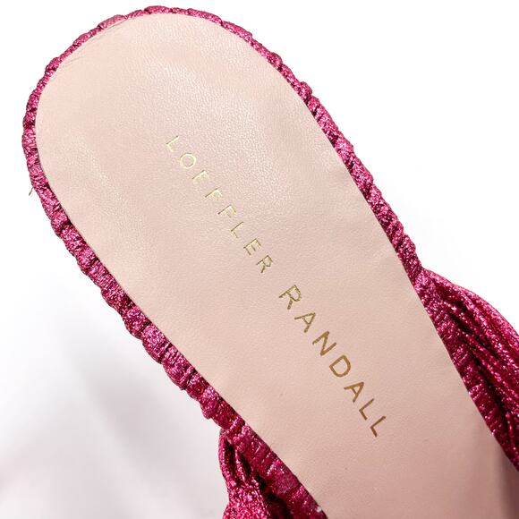 Loeffler Randall Claudia Mules Pleated Fuchsia Metallic Heels Bow Sandals Sz 7.5 - Picture 8 of 13